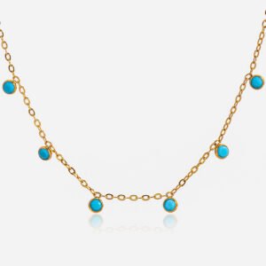 Jingqiao classic design, 18K gold stainless steel small blue turquoise pendant necklace, stainless steel jewelry wholesale.