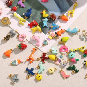 European and American cross-border DIY bracelet and necklace accessories, stainless steel 18K gold-plated oil-drip mushroom, giraffe, fish, and dinosaur pendant