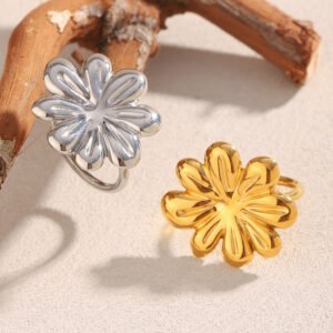 European and American cross-border hot-selling elegant, sophisticated, trendy, versatile ring and bracelet, stainless steel 18K gold-plated flower ring