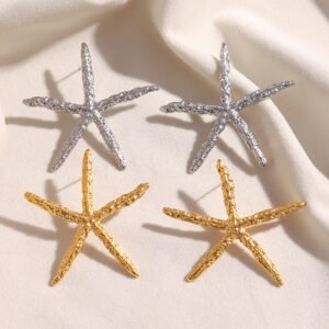 European and American cross-border INS style, luxurious, exaggerated, ocean-inspired earrings with 18K gold-plated hammered patterns Starfish earrings