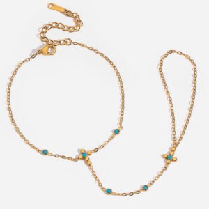Jingqiao's classic design, 18K gold stainless steel, blue turquoise cross finger-linked stainless steel bracelet