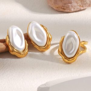 European and American Cross-Border Elegant and Exquisite Jewelry Stainless Steel 18K Gold Plated Baroque Imitation Pearl Open Earrings