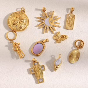 European and American cross-border DIY necklace accessories, stainless steel 18K gold-plated bees, coins, and conch shells. Zircon Pendant