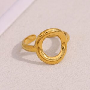 European and American cross-border INS style minimalist and versatile geometric ring with an 18K gold-plated stainless steel hollow round open ring for women.