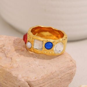 European and American cross-border I NS-style vintage and stylish ring, stainless steel 18K gold-plated zircon and imitation pearl open ring for women.