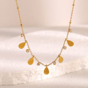 European and American cross-border hot-selling light luxury, fashionable, simple necklace, stainless steel 18K gold-plated teardrop zircon bead necklace for women