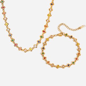 Jingqiao's minimalist 18K gold stainless steel colorful oil-drop flower necklace for a non-fading look