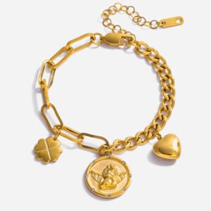 Jingqiao classic design, 18K gold stainless steel diamond, ancient coin series, angel coin, heart necklace.