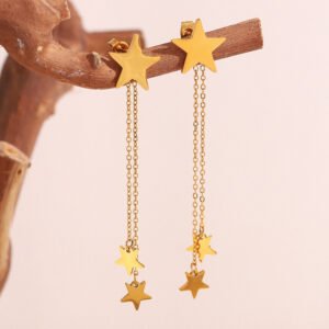 European and American fashion, niche design, personalized earrings, stainless steel 18K gold-plated five-pointed star tassel earrings for women