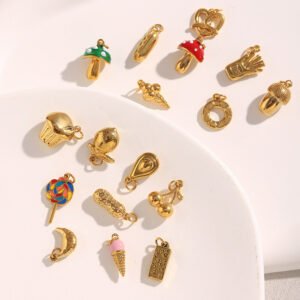 European and American cross-border DIY accessories and jewelry materials. 18K gold-plated stainless steel candy donut croissant pendant