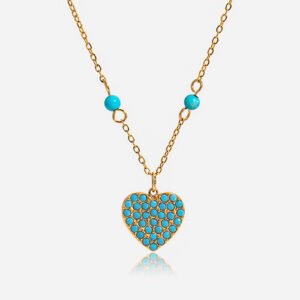 Jingqiao classic design 18K gold stainless steel blue turquoise heart pendant necklace