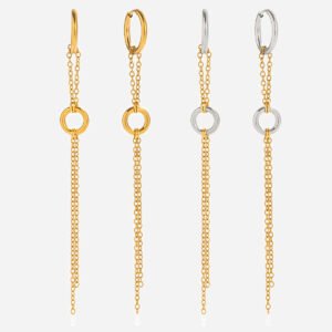 Jingqiao Design Modern Minimalist Style 18K Gold Stainless Steel Gold and Silver Colorblock Round Chain Tassel Earrings