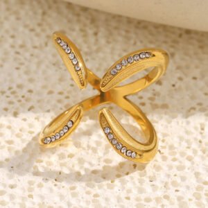 European and American cross-border hot-selling Fashionable, niche-design stainless steel 18K gold-plated four-claw open ring