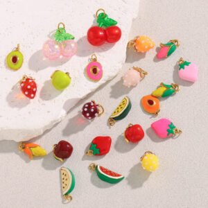 DIY accessory materials, necklace and bracelet jewelry, stainless steel 18K gold-plated strawberry, cherry, apple, watermelon fruit pendant.