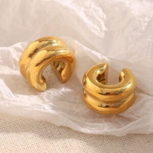 European and American cross-border cool, simple, versatile, elegant, commuter earrings with 18K gold-plated double-layered ear clips