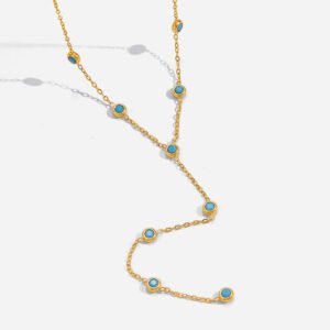 Jingqiao's classic design: 18k gold and stainless steel blue turquoise Y-shaped chain, trendy stainless steel necklace
