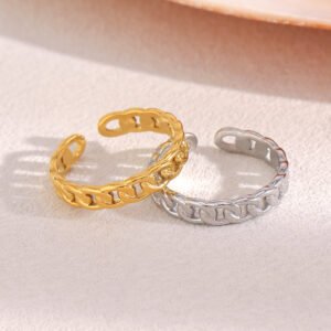 European and American cross-border simple and versatile chic, sophisticated and cool ring, stainless steel 18K gold-plated narrow chain open ring