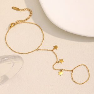 European and American cross-border INS niche light luxury exquisite temperament hand jewelry stainless steel plated 18K gold five-pointed star finger chain set