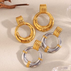 欧美ins时尚气质小众轻奢个性耳饰不锈钢镀18K金圆环耳钉女高级感