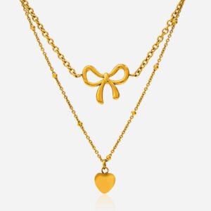 Jingqiao's sweet and romantic design, 18K gold stainless steel double-layer heart pendant necklace.