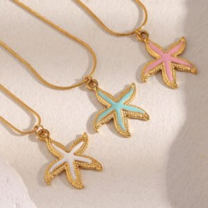European and American Fashion Trends Influencer Ocean Series Pendant Stainless Steel 18K Gold Plated Gold-dripped starfish pendant necklace for women