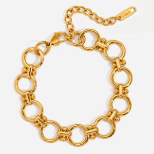 Jingqiao's minimalist design, 18K gold stainless steel O-shaped hollow handmade chain, stainless steel bracelet, wholesale jewelry.
