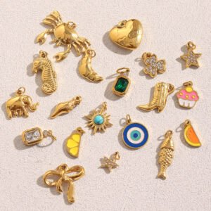 European and American cross-border DIY accessory pendant, stainless steel 18K gold-plated seahorse bow, five-pointed star cowboy boot pendant for women.