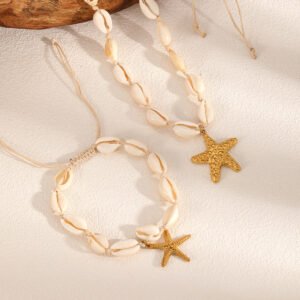 ins leisure holiday style starfish shell necklace bracelet female all-match personality high-end drawstring jewelry set