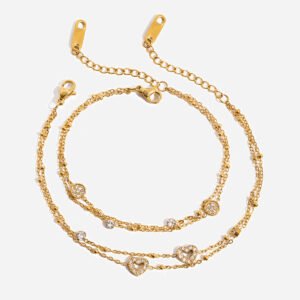 Retro Hong Kong Style Exquisite Bracelet for Women 18K Gold Stainless Steel Niche Design Double-layer Chain QT Clasp Bracelet