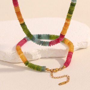 European and American cross-border hot-selling simple and versatile commuter retro hand jewelry, stainless steel with 18K gold-plated red string round bead bracelet.