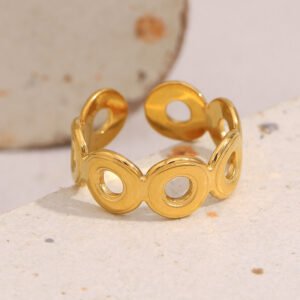 European and American cross-border hot-selling minimalist, versatile geometric ring, stainless steel 18K gold-plated round open ring.