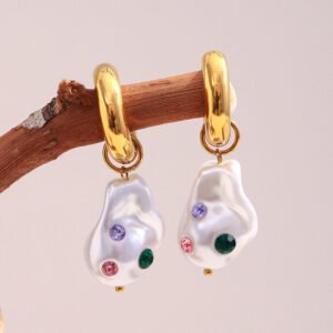 European and American cross-border hot sales retro French temperament earrings stainless steel plated 18K gold fancy diamond imitation pearl earrings women