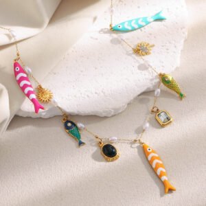 European and American cross-border high-end and elegant niche earrings stainless steel 18K gold plated pearl chain tassel earrings