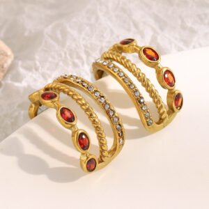 European and American fashion, niche sweet earrings with 18K gold-plated stainless steel 18K gold creative red agate cherry earrings for women