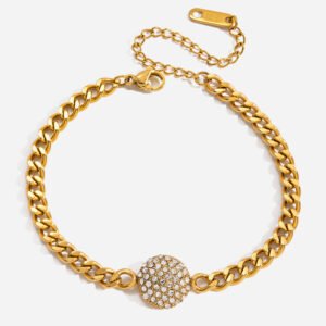 Jingqiao's minimalist design, 18K gold stainless steel round bracelet with white diamonds, stainless steel versatile jewelry wholesale