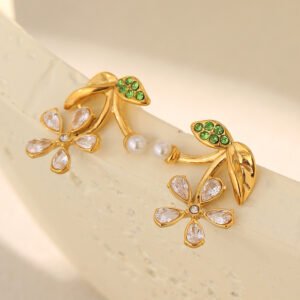European and American cross-border hot-selling, elegant, versatile, and light luxury earrings, stainless steel 18K gold-plated simple flower earrings