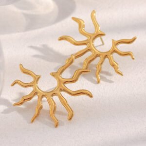 European and American cross-border hot-selling, personalized, niche, exaggerated, retro, stainless steel 18K gold-plated sunray earrings.