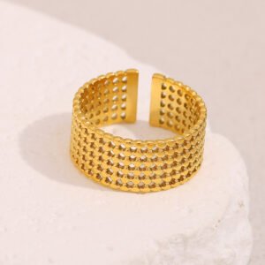 European and American cross-border new vintage and stylish personalized commuter ring, stainless steel 18K gold-plated mesh open ring