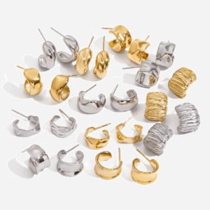 Jingqiao's irregular C-shaped titanium steel earrings, luxurious and high-end 14K gold and stainless steel stud earrings, cross-border jewelry
