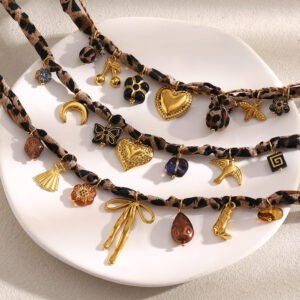 European and American cross-border, niche design stainless steel 18K gold-plated hand-woven colored rope with oil-dripping sun Tarot Necklace