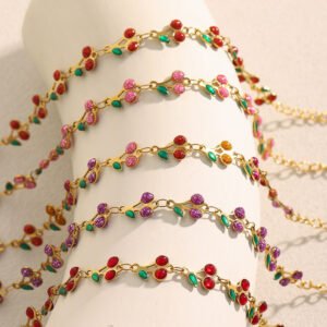 European and American cross-border new INS-style commuter fashion jewelry, 18K gold-plated stainless steel oil-dripping cherry bracelet for women