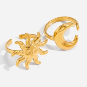 Jingqiao classic design 18K gold stainless steel smiley face sun adjustable cuff ring