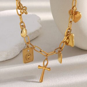 欧美时尚个性高级感十字架吊坠不锈钢镀18K金手工DIY吊坠项链轻奢