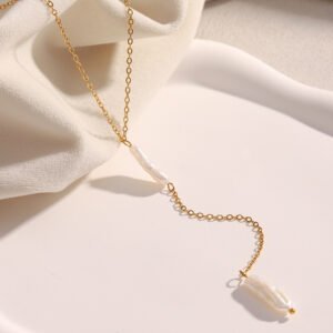 European and American cross-border hot-selling INS-style vintage minimalist jewelry, 18K gold-plated stainless steel long pearl tassel necklace