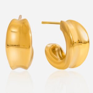 Jingqiao classic design 18K gold stainless steel concave C hoop earrings, versatile and fashionable stainless steel earrings wholesale