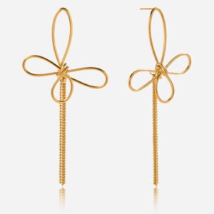 Jingqiao's sweet and romantic design, 18K gold stainless steel simple line butterfly tassel earrings.