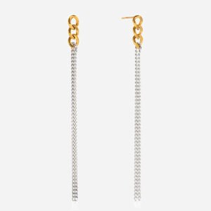 Jingqiao's modern minimalist design, 18K gold and stainless steel gold and silver color combination chain tassel earrings wholesale