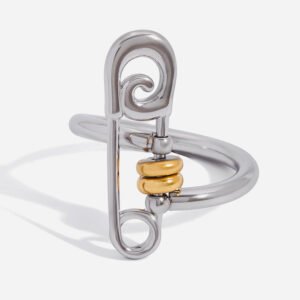 Jingqiao niche-style 18K gold, stainless steel, gold and silver color combination. Colorblocked stainless steel safety clip ring