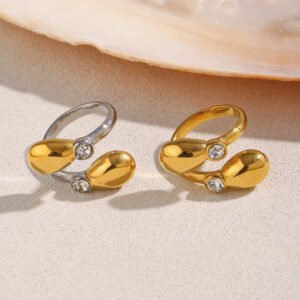 European and American cross-border geometric retro French minimalist ring, 18K gold-plated stainless steel snake head zircon open ring for women