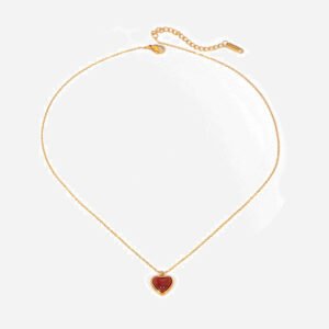 Amazon's best-selling cross-border item: European and American 18k gold and stainless steel with red agate/red agate inlaid heart pendant necklace